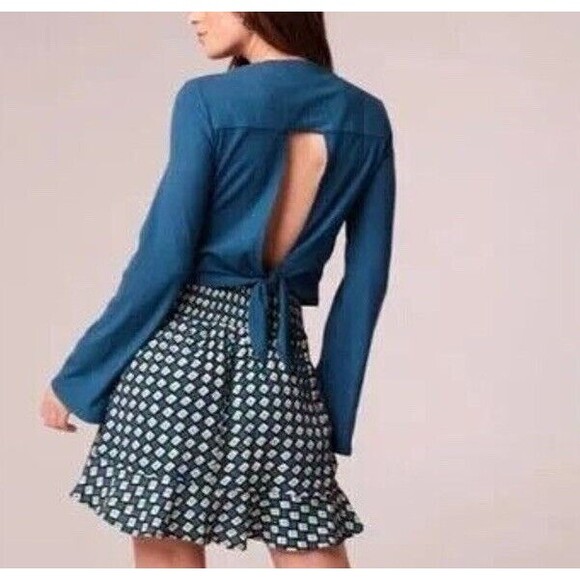 Band Of The Free Avril Teal Mock Neck Crop Top Women's Large Boho Open Back  New - Picture 3 of 3